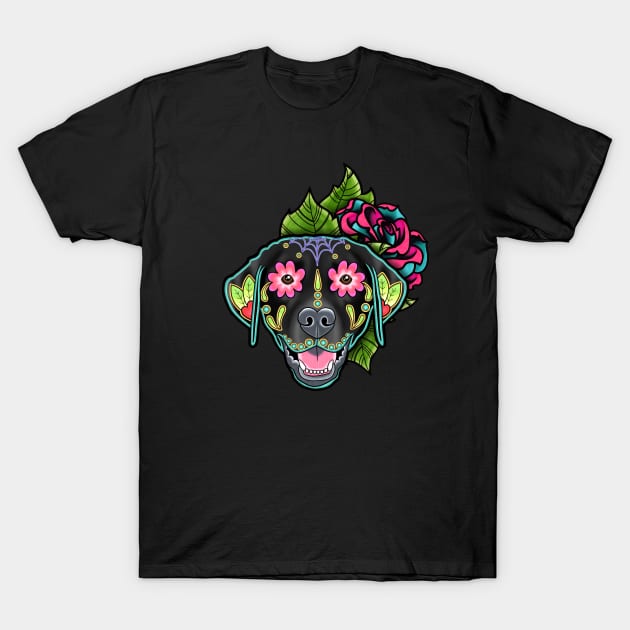 Labrador Retriever in Black - Day of the Dead Sugar Skull Dog T-Shirt by prettyinink